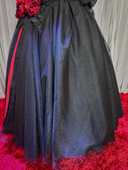 Saia de Brilho Preta com Fenda Vermelha